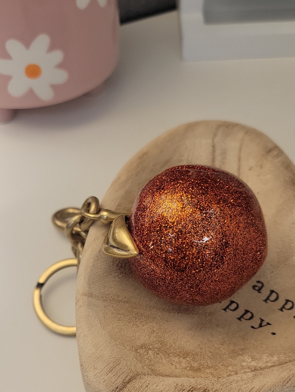 Coach Glitter Peach Pom Keychain - Picture 2 of 7